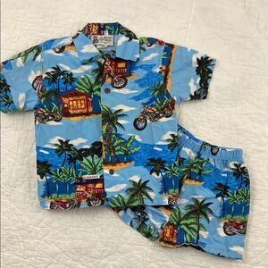 Vintage Aloha Republic Hawaiian Print Kids Shirt and Shorts Set size 2T